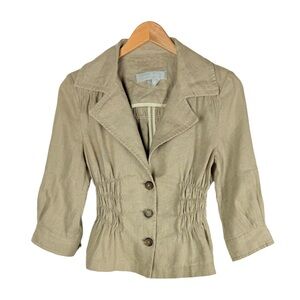 Zara Linen Smocked Waist Short Blazer Natural Office Quiet Luxury